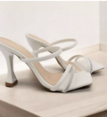 Tamanco Feminino Sandália Bico Quadrado Com Tiras de Strass