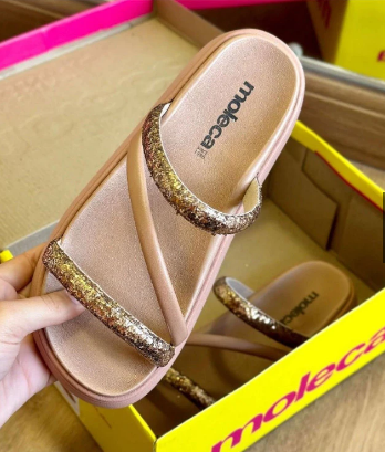 Sandália Feminina Papete Moleca com Strass – Original