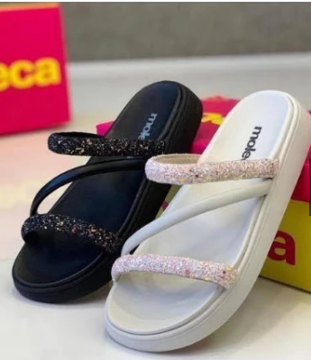 Sandália Feminina Papete Moleca com Strass – Original