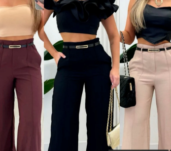 Calça Pantalona Alfaiataria com Cinto - Elegante e Luxuosa
