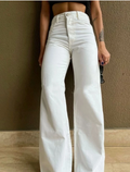 Calça Wide Leg Pantalona Jeans Feminina Cintura Alta Levanta Bumbum