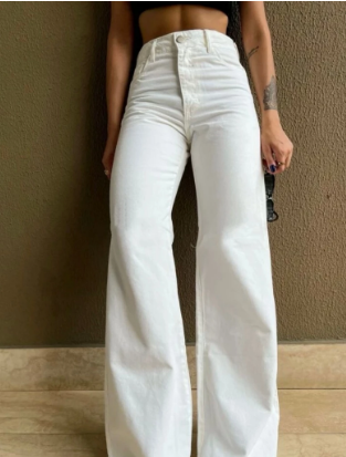 Calça Wide Leg Pantalona Jeans Feminina Cintura Alta Levanta Bumbum